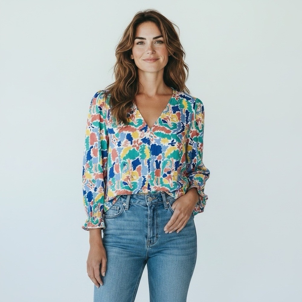 Tuckernuck Womens Easton Blouse Cabana Print Size Small Beach Floral Artsy